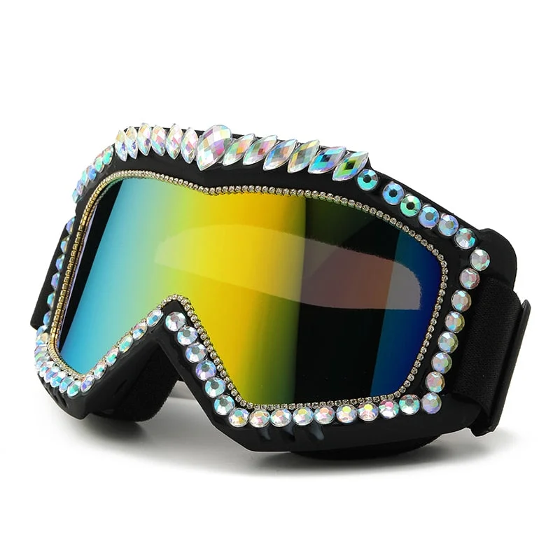 Women’s sunglasses water shoe flair -Unisex Steampunk Goggle Oversized Luxury Rhinestone Sports Sunglasses