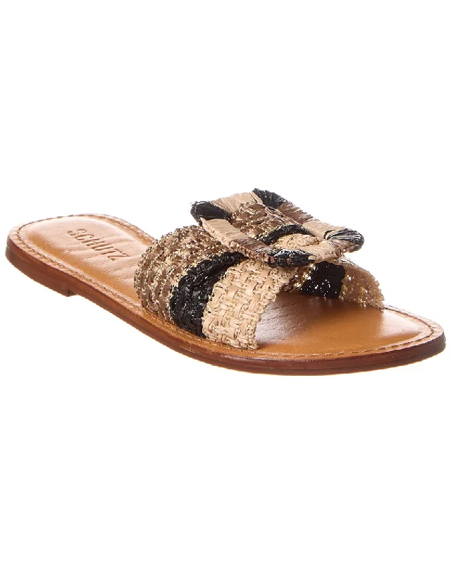 Women’s sandals petite velvet chic -Schutz Cinna Raffia & Leather Flat