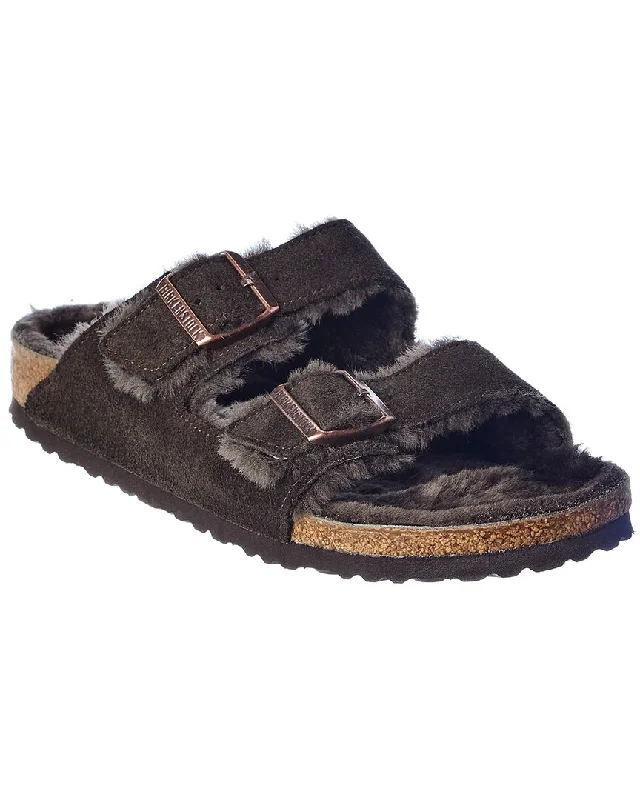 Women’s sandals navy suede sleek -Birkenstock Arizona Suede & Shearling Sandal