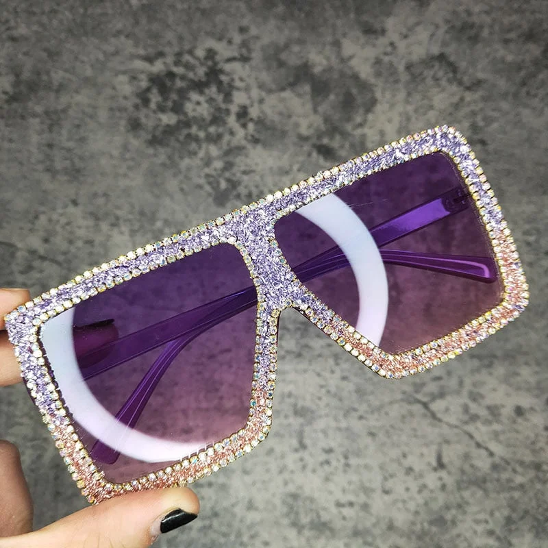 Women’s sunglasses small sleek flair -Women's Oversized Rectangle Rhinestones Bling Diamond Sunglasses