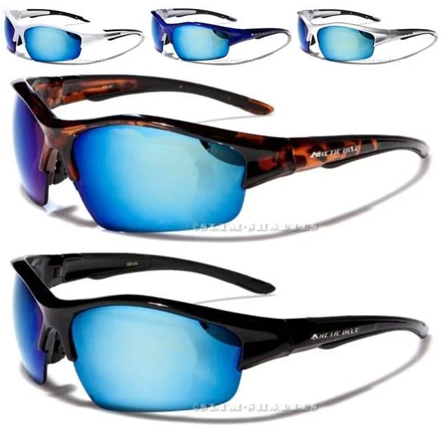 Women’s sunglasses white soft glow -Arctic Blue Big Mirrored Sports Cycling Sunglasses