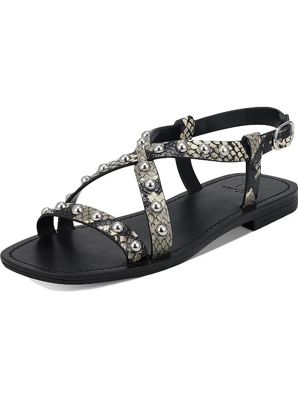 Women’s sandals structured leather chic -Fianna Womens Leather Snake Print Flat Sandals