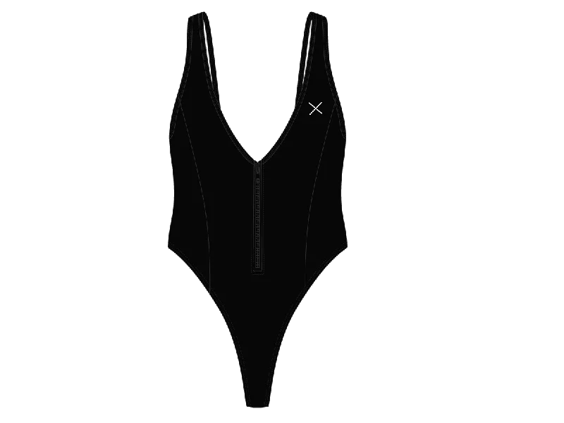 ladies one-piece swimsuit elk spots -Manhattan Black Zipper One-Piece