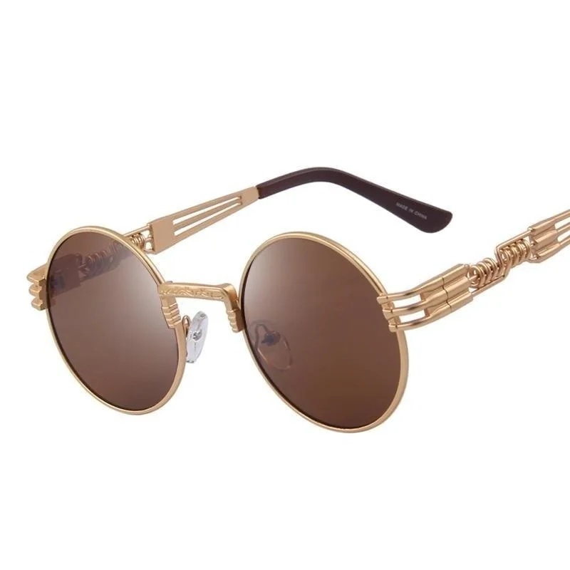 Women’s sunglasses vintage vibrant flair -Women and Men Steampunk Retro Round Sunglasses with Metal Frame