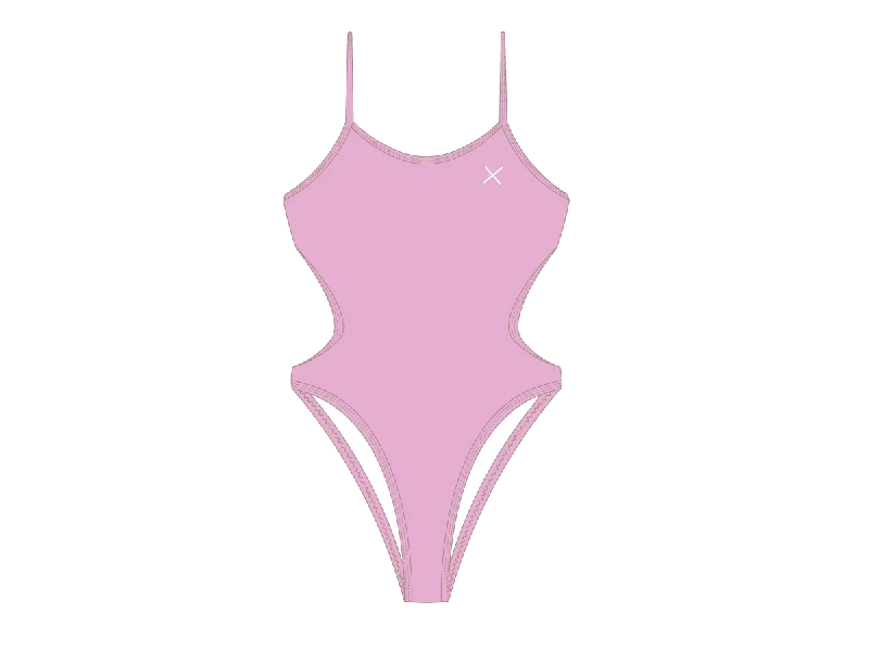 ladies one-piece swimsuit with lattice sides -Dusty Pink Dive One Piece