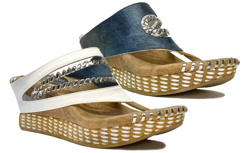 Women’s sandals all-season leather glow -Women's Valencia Reversible Wedge Sandals In Navy/white