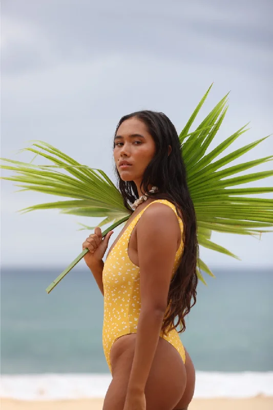 ladies one-piece swimsuit lemon zest -Tropics Bougainvillea One Piece