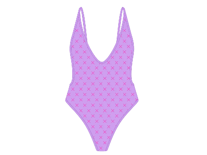 ladies one-piece swimsuit blunt hem -Lilac Logo Print Retro One-Piece