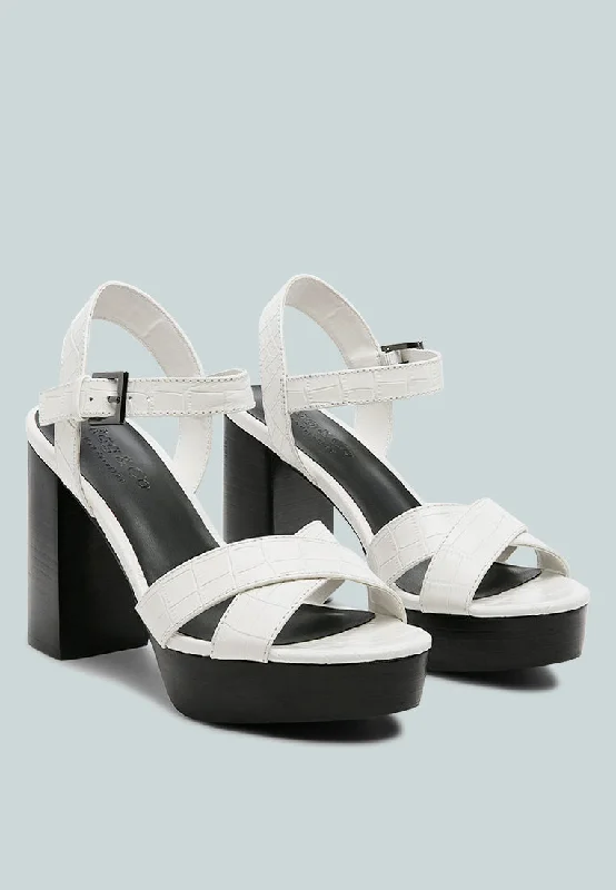 Women’s sandals buckle woven glow -CHYPRE High Heeled Block Sandal In White