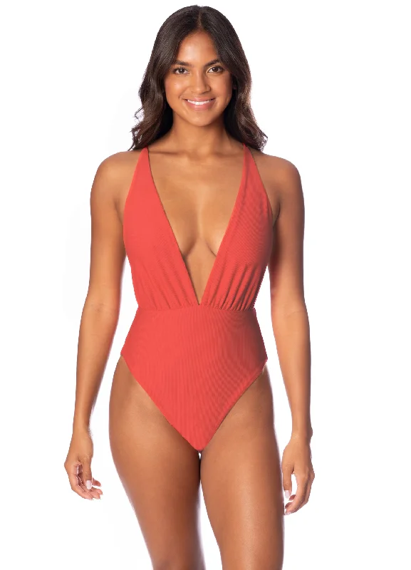 ladies one-piece swimsuit dim glow -Red Camelia Safri One Piece