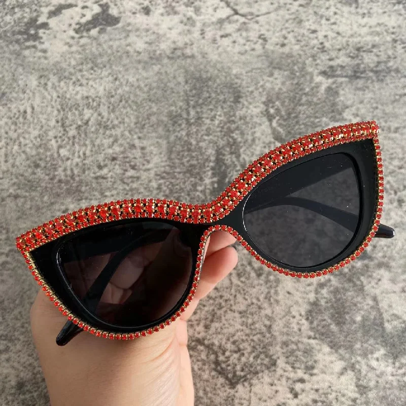 Women’s sunglasses luxury flair -Women's Luxury Diamond Bling Shades Oculos Cat Eye Sunglasses