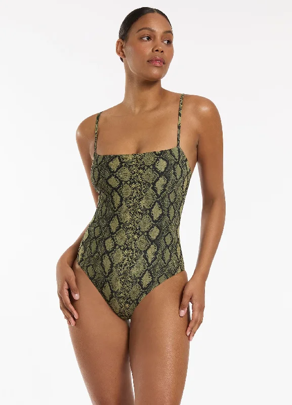 ladies one-piece swimsuit soft hues -Python Minimal Tank One Piece - Olive