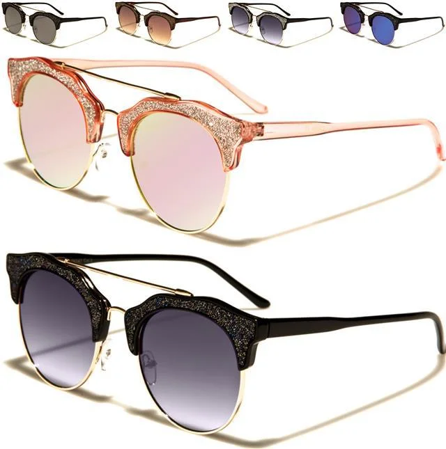 Women’s sunglasses mustard sleek chic -VG Glitter Cat Eye Mirror Sunglasses for women