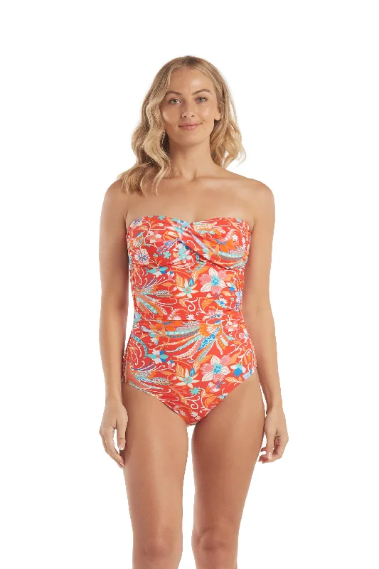 ladies one-piece swimsuit curved panels -Helen Jon Twist Bandeau One Piece Swimsuit - Liliana - FINAL SALE