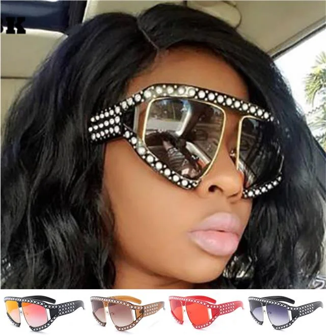 Women’s sunglasses ivory sleek flair -Designer Oversized Pearl Wrap Sunglasses for Women