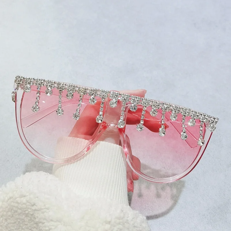 Women’s sunglasses tortoiseshell sleek flair -Women's Designer Fashion Tassel Oversized Rhinestone Flat Top Sunglasses