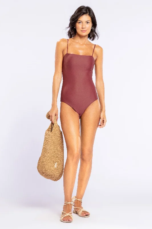 ladies one-piece swimsuit netted overlay -Essential Bandeau One Piece