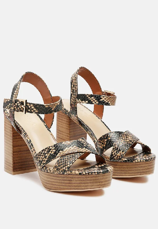 Women’s sandals muted woven glow -CHYPRE High Heeled Block Sandal In Tan