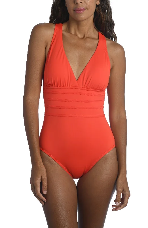 ladies one-piece swimsuit broad shield -La Blanca Island Goddess Cross Back Mio One Piece Swimsuit - Paprika - FINAL SALE