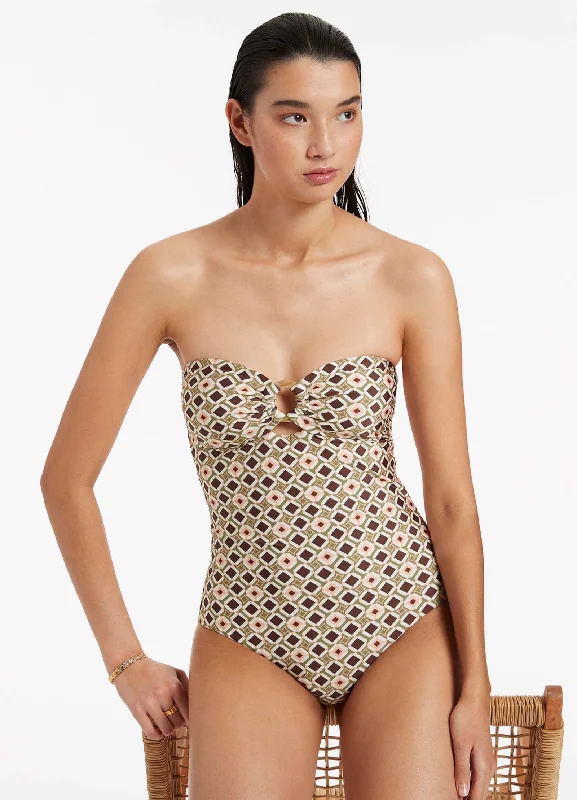 ladies one-piece swimsuit owl print -Playa Bandeau One Piece - Olive