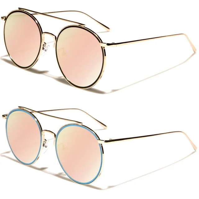 Women’s sunglasses transparent glow -Oversized Round Metal Frame with Pink Mirror Lenses Sunglasses for Women