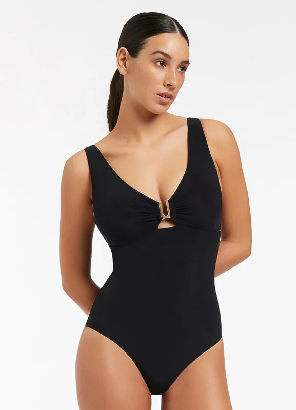 ladies one-piece swimsuit rave swim -Jetset D-DD Plunge One Piece - Black