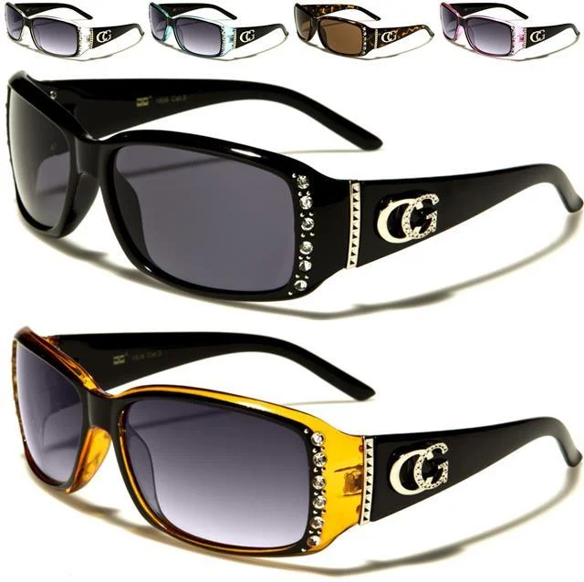 Women’s sunglasses plastic soft glow -Women's CG Black Rhinestone Wrap Around Sunglasses