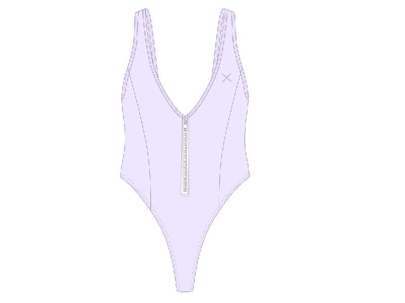 ladies one-piece swimsuit bare shoulder -Lavender Zipper One-Piece