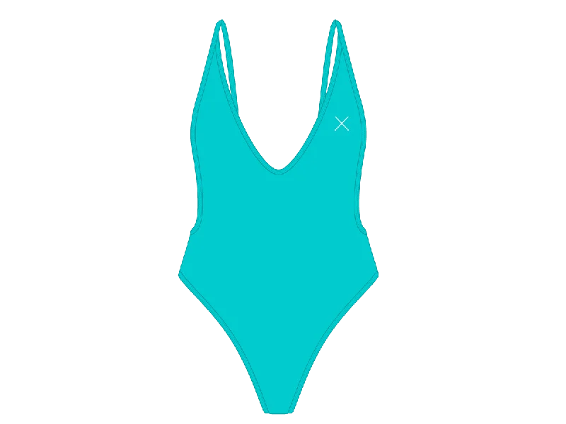 ladies one-piece swimsuit net pick -Cyan Retro One-Piece II