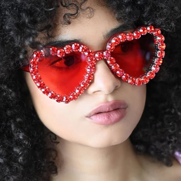 Women’s sunglasses bold sleek chic -Women's Rimless Heart Shape Rhinestone Diamond Eyewear Sunglasses