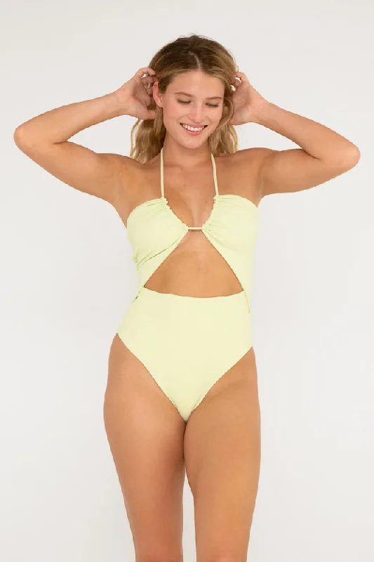 ladies one-piece swimsuit lake dip -Carson One Piece // Light Lime (ribbed)