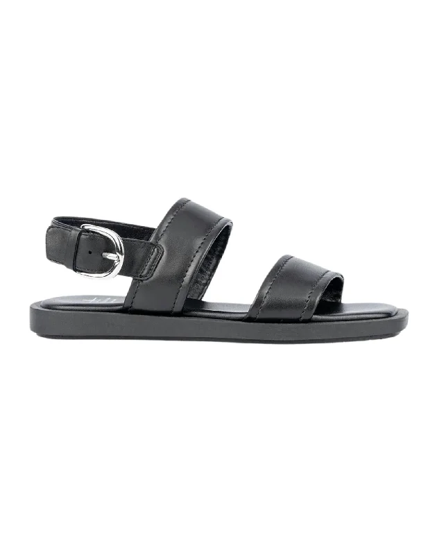 Women’s sandals ankle strap velvet flair -Women's Joni Luxe Napa Flat Sanda In Black Nappa