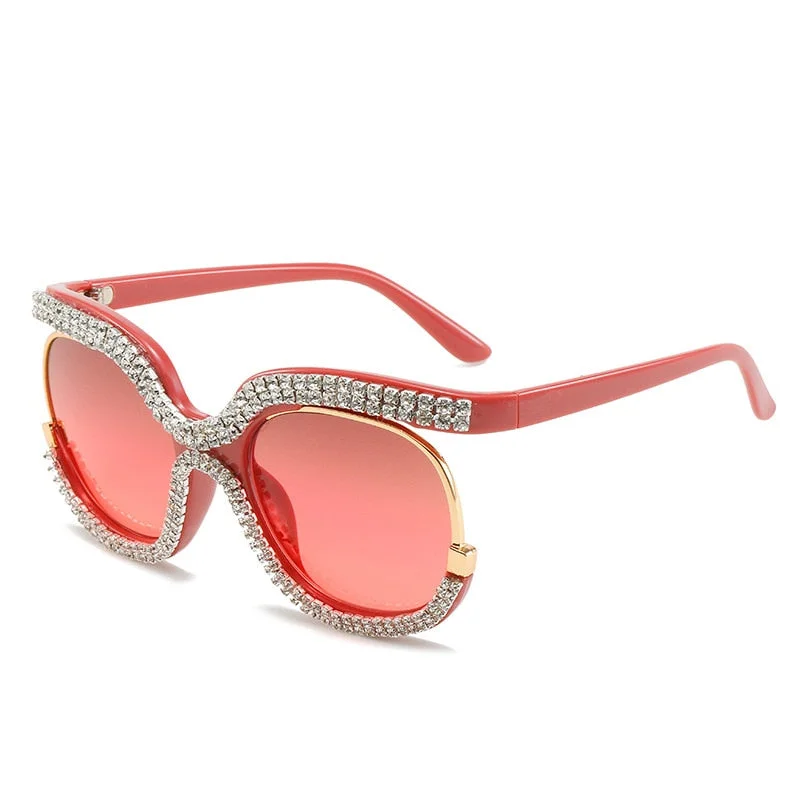 Women’s sunglasses anti-glare flair -Women's Luxury Crystal Diamond Oversized Round Eyewear Sunglasses