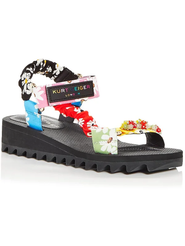 Women’s sandals themed velvet glow -Orion Womens Embellished Floral Wedge Sandals