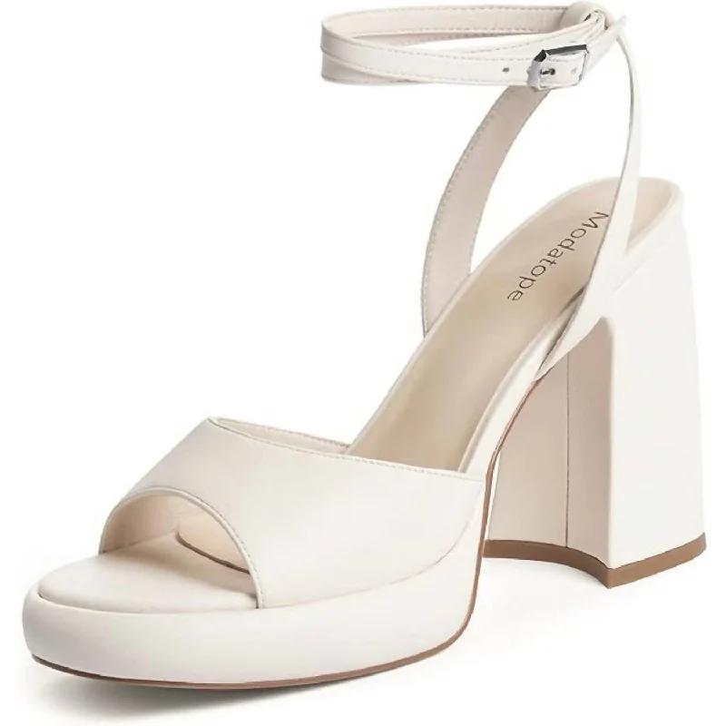 Women’s sandals pointed toe velvet flair -Women's Platform Heeled Sandals In Beige White