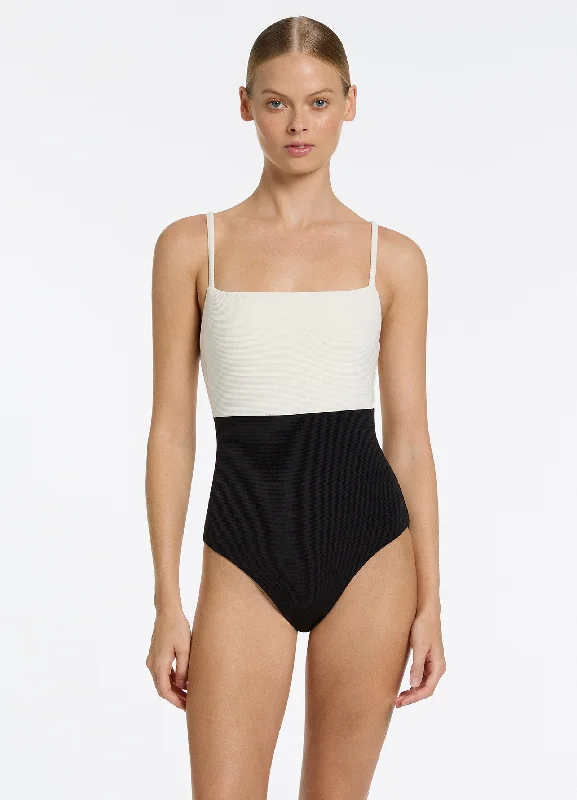 ladies one-piece swimsuit crisp bend -Versa Rib Minimal Tank One Piece - Black/Cream