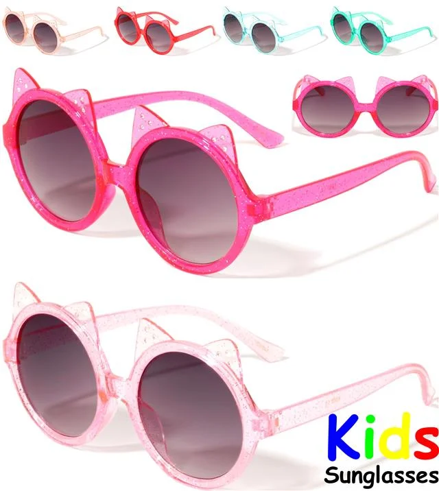 Women’s sunglasses galaxy sleek chic -Girl's Glitter Round Cute Ear Sunglasses for Kid's