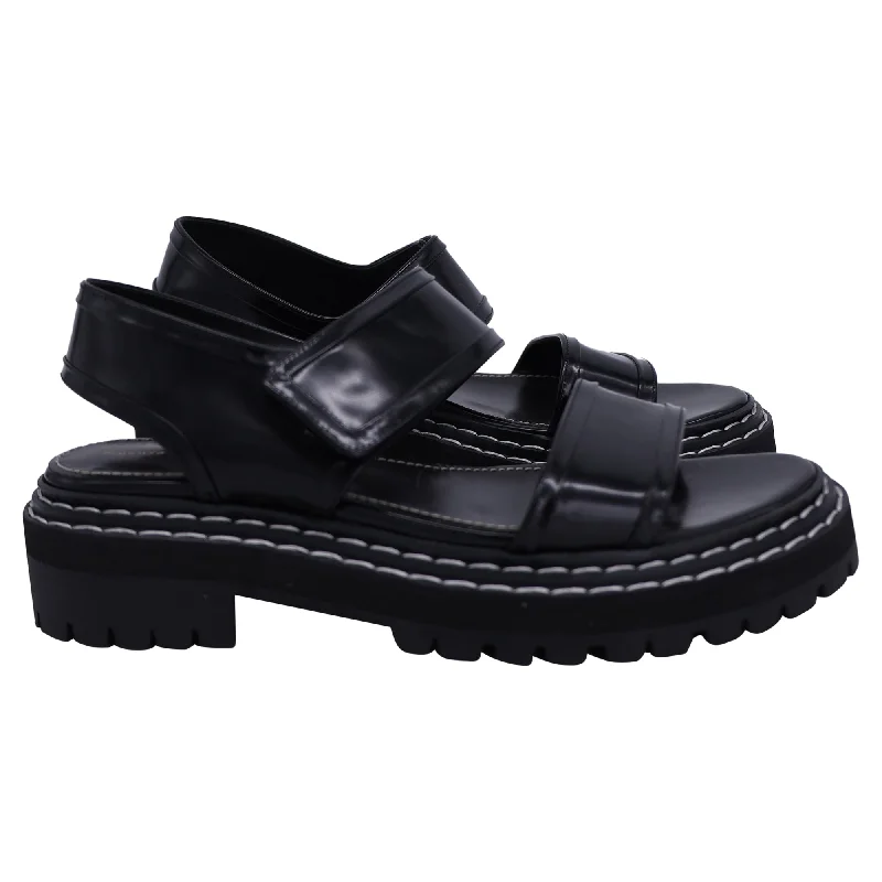 Women’s sandals jeweled velvet glow -Proenza Schouler Contrast-Topstitching Lug Sole Sandals In Black Leather