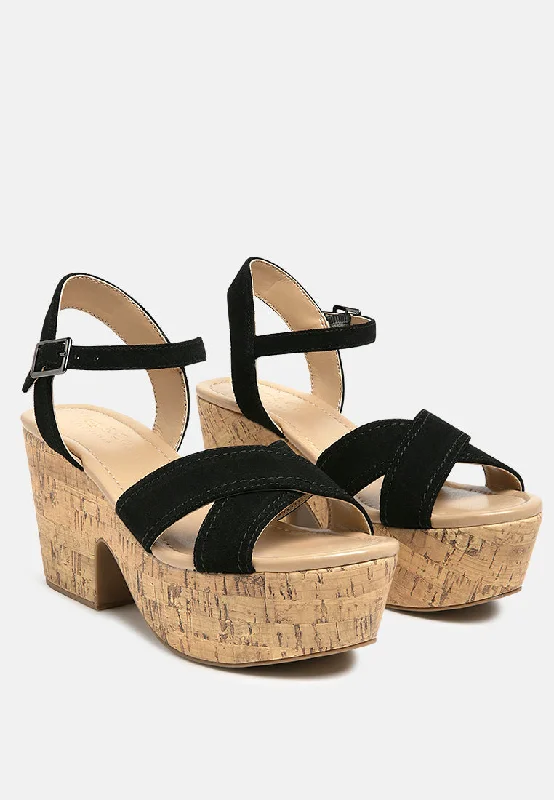 Women’s sandals sunset suede chic -ULLA High Heeled Block Sandal in Black