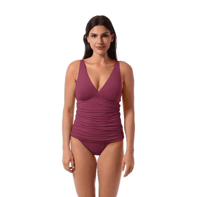 ladies one-piece swimsuit flowy cut -Jantzen Surplice One Piece Swimsuit - Mulberry