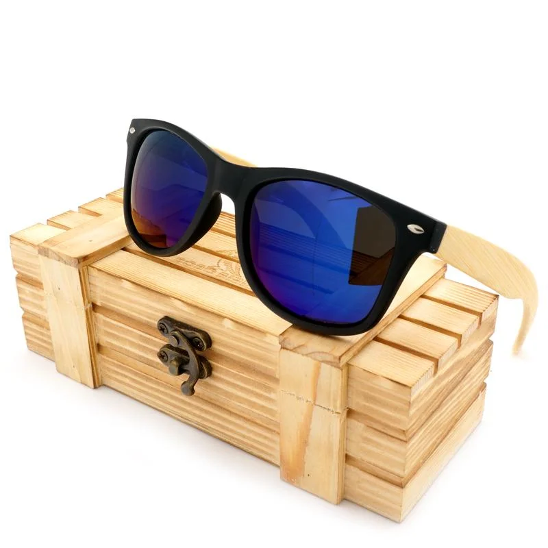 Women’s sunglasses sporty flair -Unisex Bamboo Legs Polarized Lens Sun Glasses with Wood Gift Boxes