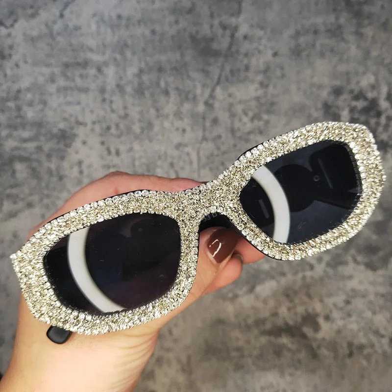 Women’s sunglasses tunic chic -Women's Luxury Rectangle Rhinestone Diamond Bling Sunglasses