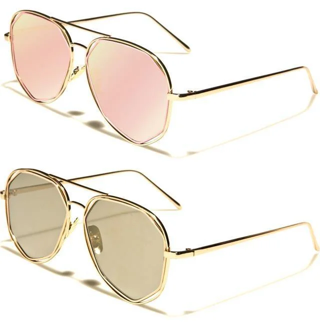 Women’s sunglasses striped luxe flair -VG Women's Geometrical Pilot mirrored Sunglasses