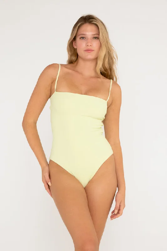 ladies one-piece swimsuit 50s flair -Luna One Piece // Light Lime (ribbed)