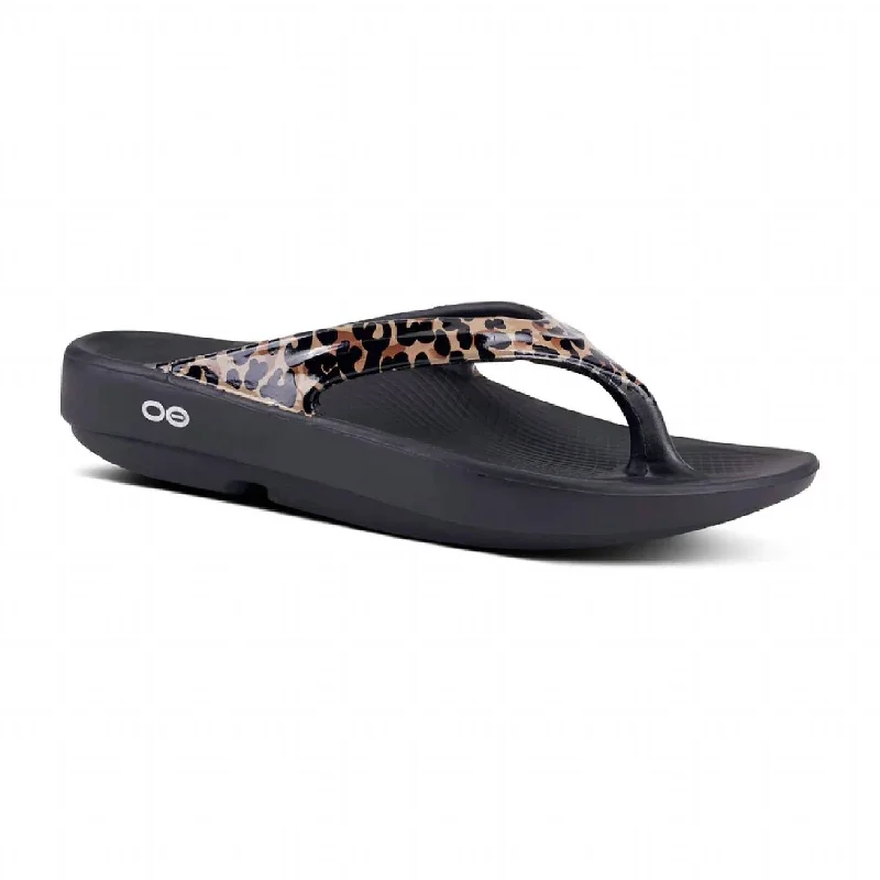 Women’s sandals themed velvet glow -Women's Oolala Luxe Thong Sandal In Black Leopard