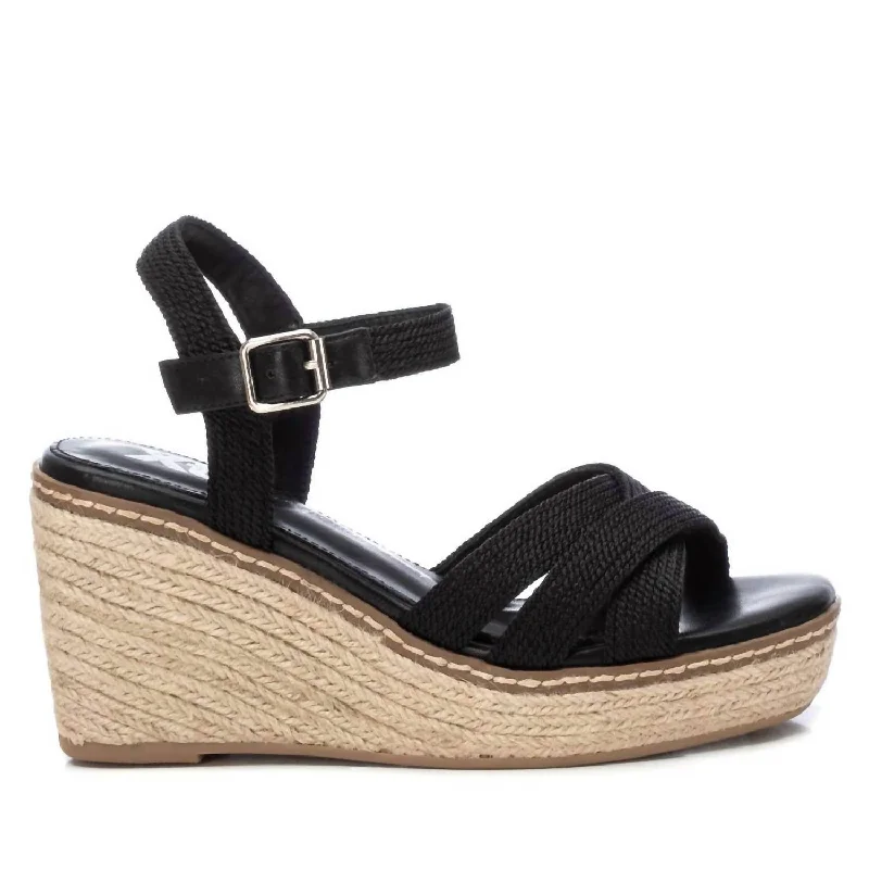 Women’s sandals yellow straw chic -Women's Wedge Sandals In Black