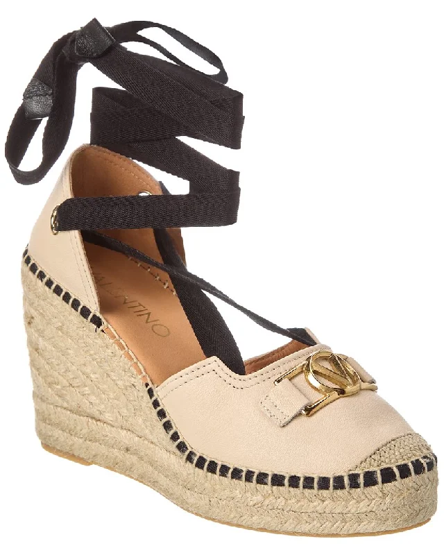 Women’s sandals tropical straw chic -Valentino by Mario Valentino Roxana Leather Wedge Sandal