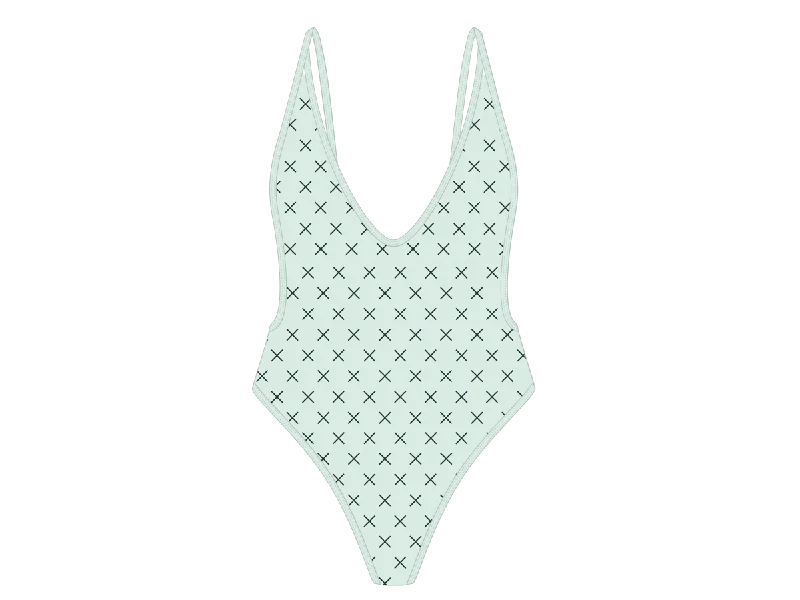 ladies one-piece swimsuit 60s retro -Green Logo Print Retro One-Piece