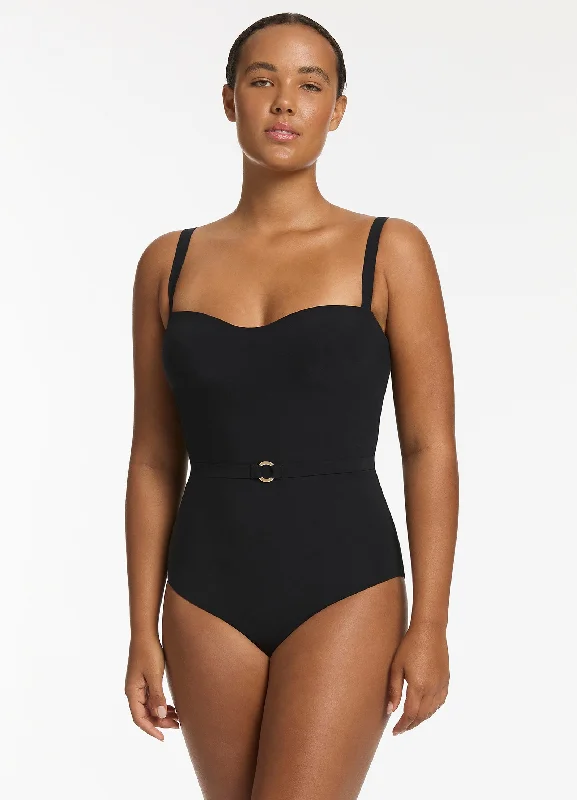 ladies one-piece swimsuit dipped neckline -Jetset Infinity Tank One Piece - Black