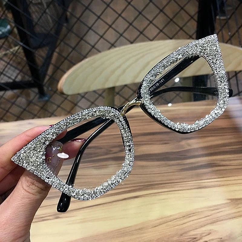 Women’s sunglasses towel chic -Retro Vintage Designer Female Silver Gold Cat-eye Frame Plain Eye Glasses